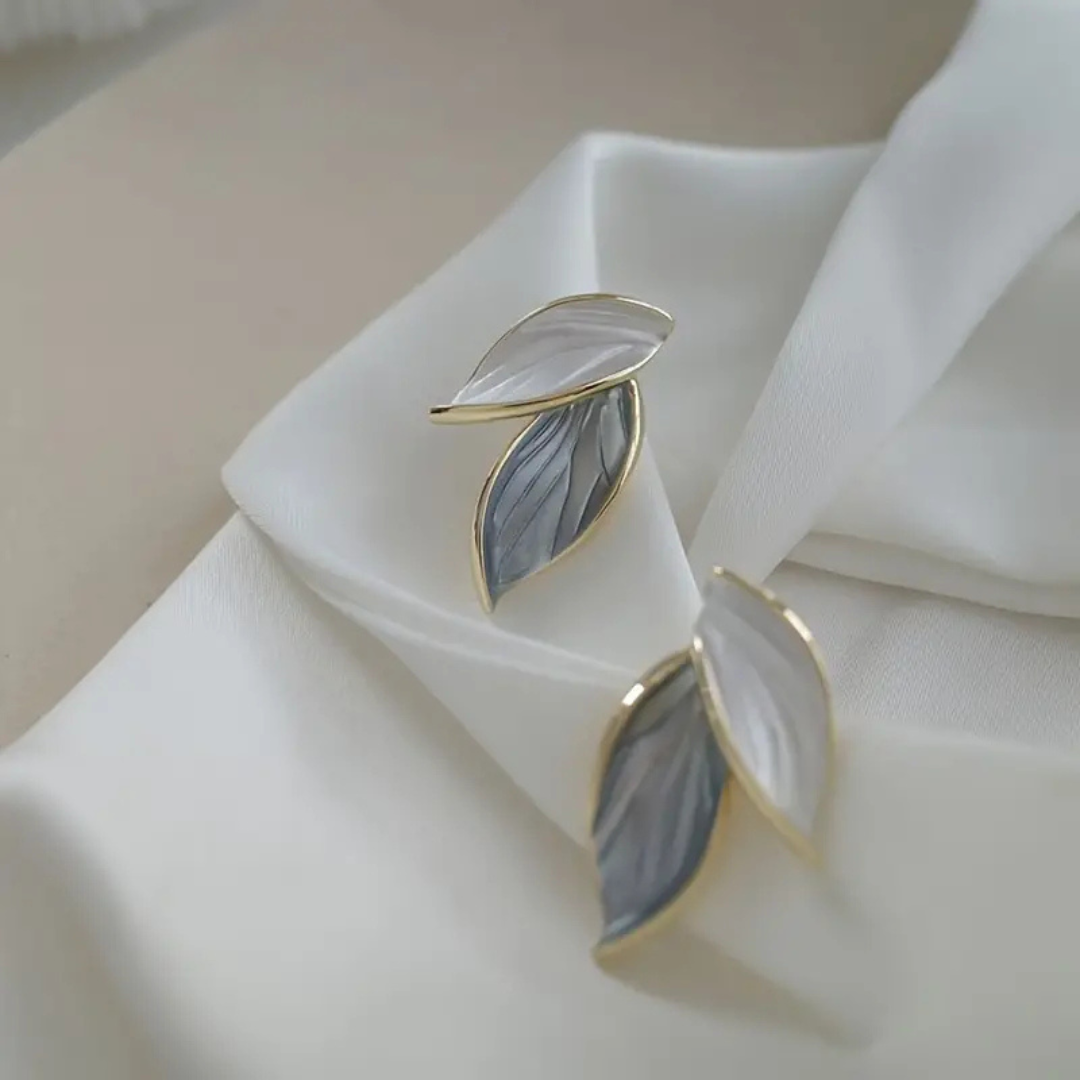 Double Leaf Design Stud Earrings 